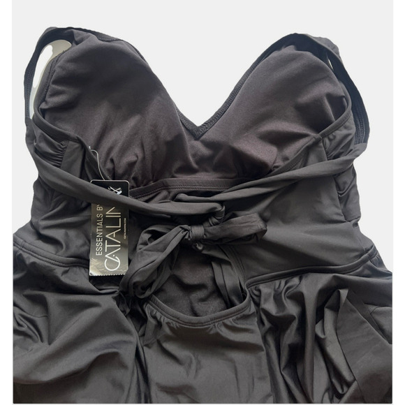Essentials By Catalina Swim Dress Womens 2X Black Plunge Neck Swimsuit NWT - Picture 5 of 9
